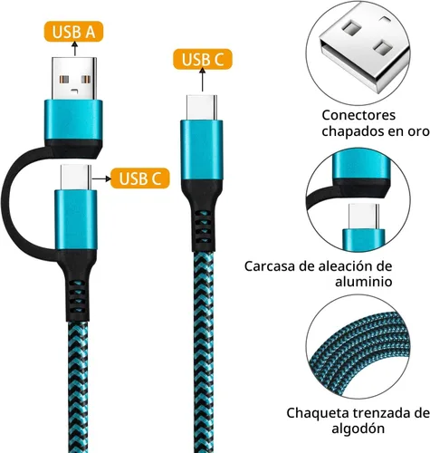 Vista 5 de Cable USB C a C, paquete de 3 cables de carga rápida de 6 pies QC y PD 2 en 1 USB-A/C a tipo C compatible con Samsung Galaxy S21 S10 S9 Note20