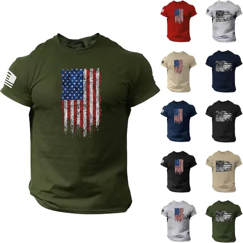 Vista 36 de Camisetas de verano para hombre, estilo casual, ajustado, manga corta, de algodón, patriótica, de Estados Unidos, con bandera americana, camiseta