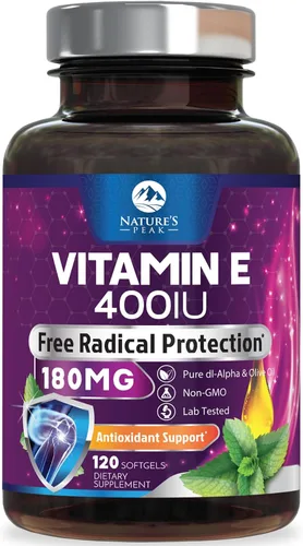 Vista 10 de Vitamina E 180 mg por porción cápsulas blandas – Vitamina E DL-Alfa, suplemento dietético rico en antioxidantes para la piel, el corazón y el apoyo