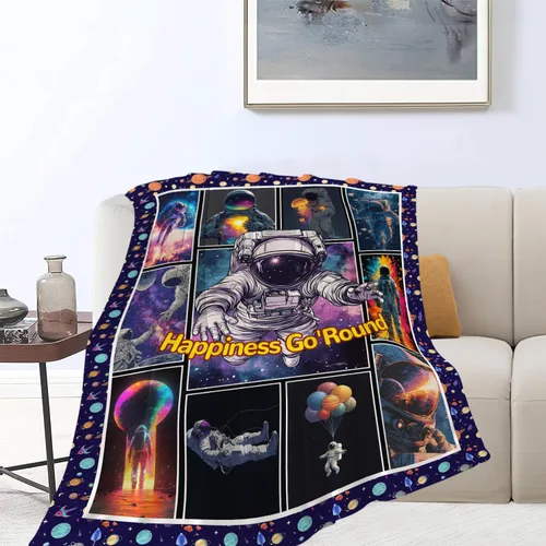 Vista 2 de Manta de astronauta de franela de galaxia espacial, manta de felpa acogedora decoración del universo cósmico, manta de forro polar, regalos