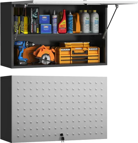 Vista 9 de Polup Armario de pared con puertas, gabinete de almacenamiento de metal para almacenamiento de cocina, gabinete superior pequeño, para comedor, sala