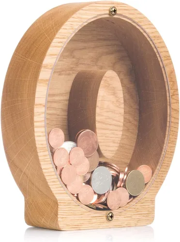 Vista 12 de Alcancía de madera personalizada con letra para niños, niñas y adultos, bancos de monedas de madera de roble duradero, 3 tamaños para elegir