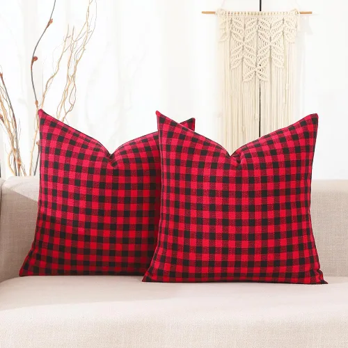 Vista 20 de CARRIE HOME - Juego de 2 fundas de almohada de exterior a cuadros de búfalo blanco y negro de 16 x 16, almohadas de sofá de decoración de granja