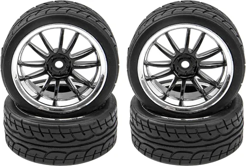 Vista 2 de Llantas hexagonales de 12 radios y neumáticos de goma compatibles con HSP Tamiya HPI Kyosho 1/10 On-Road Touring Car WLtoys 1/14 144001 Traxxas 1/16