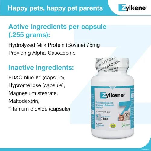 Vista 7 de Vetoquinol Zylkene Suplemento calmante de apoyo para perros y gatos pequeños, ayuda a promover la relajación y reducir los factores de estrés