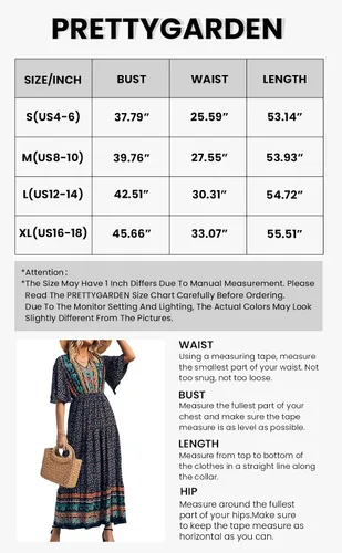 Vista 5 de PRETTYGARDEN - Vestido casual de playa y de verano para mujer de estilo bohemio manga corta cuello en V y con estampado floral maxi vestidos largos