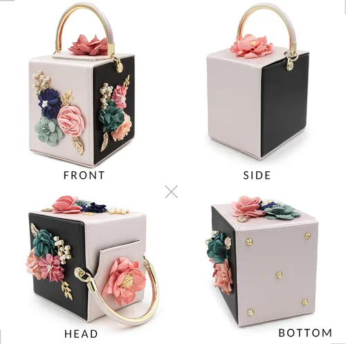 Vista 4 de Milisente Bolso de mano de noche para mujer, caja cuadrada floral, bolsos de noche, bolsos cruzados de hombro, bolso de mano de flores para boda