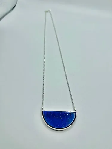 Vista 6 de Collar de lapislázuli azul afgano 100% natural y original con colgante de plata 925 de 19 pulgadas para niñas, mujeres y novias para el día de San