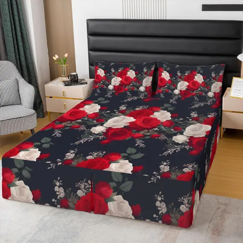 Vista 6 de Falda de cama individual de girasol, flores soleadas con esquinas divididas, faldas de cama bohemias florales amarillas, falda de cama para plantas