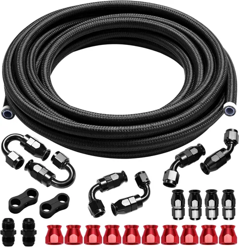 Vista 8 de Kit de línea de combustible de PTFE 6AN, manguera de línea de combustible de PTFE trenzada de nailon 6AN 20 pies E85 con conexión de extremo