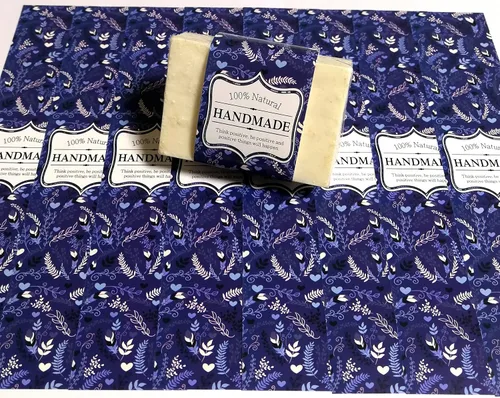 Vista 6 de Cinta de papel de envoltura para barra de jabón casera, productos hechos a mano, 20 piezas (horizontal - puntos azules)