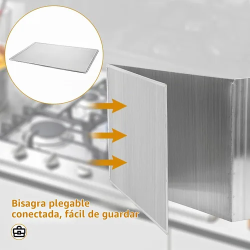 Vista 5 de Protector contra salpicaduras de aceite de 3 caras, protector antisalpicaduras de acero inoxidable mejorado para estufa, barrera de aceite plegable