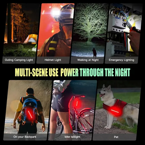 Vista 7 de Luces de bicicleta de 5800 lúmenes, 6 luces LED recargables para bicicleta Super Bright,10 Mode Headlight Taillight, 360° Rotatable Bracket