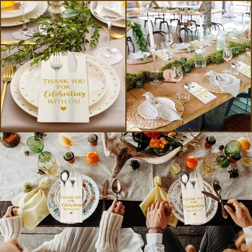 Vista 6 de Fuutreo 100 servilletas desechables de lino para boda, con bolsillo, cubiertos de papel Airlaid absorbentes, para bodas, bodas, bodas, compromisos