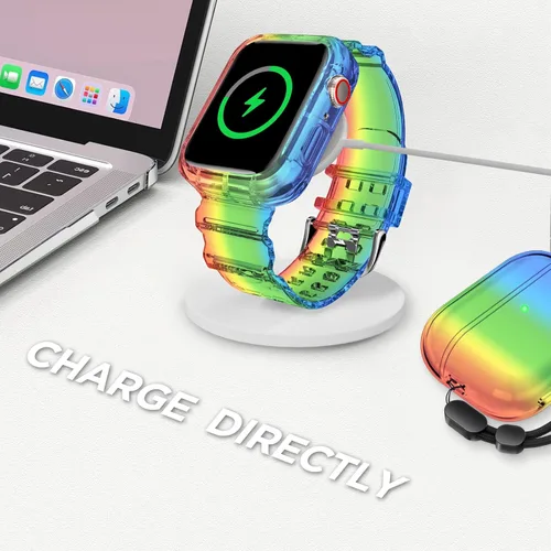 Vista 328 de DABAOZA - Correa transparente compatible con Apple Watch con estuche protector, correa deportiva de TPU con brillo para mujeres y hombres