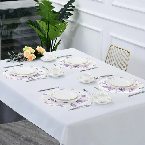 Vista 7 de Butterflies Purple and White Round Christmas placemats placemats Easy to Clean Waterproof Set of 4 15x15 in individuales para mesa de comedor