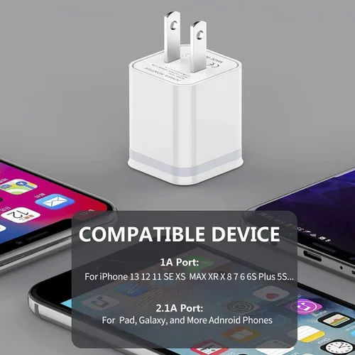 Vista 8 de Cargador de pared USB, paquete de 5 unidades de 2.1A/5V de doble puerto USB cubo, adaptador de corriente de cargador de enchufe de carga de repuesto