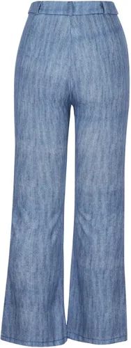 Vista 3 de Jeans para mujer, talla grande, pantalones de mezclilla de cintura alta, pantalones acampanados elásticos con corte de bota, pantalones florales