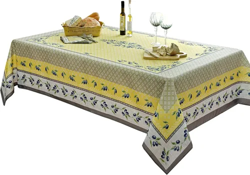 Vista 10 de Home Bargains Plus Mantel rectangular de tela, juego de 4 manteles individuales, estampado Olivier amarillo y gris oliva, manteles individuales