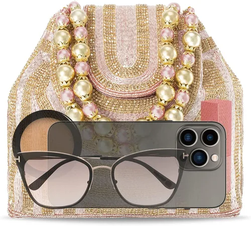 Vista 9 de Aheli Potli - Bolsas de noche para mujer, bolso de mano étnico para novia con cordón (P59C), Oro Rosa