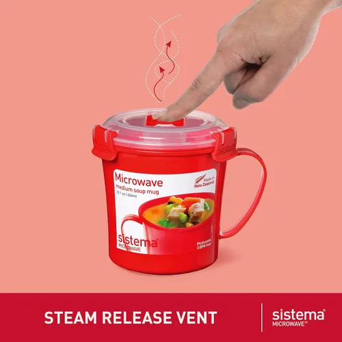 Vista 3 de Sistema Taza de sopa para microondas 25.4 onzas líquidas Recipiente de alimentos para microondas con ventilación de liberación de vapor Sin