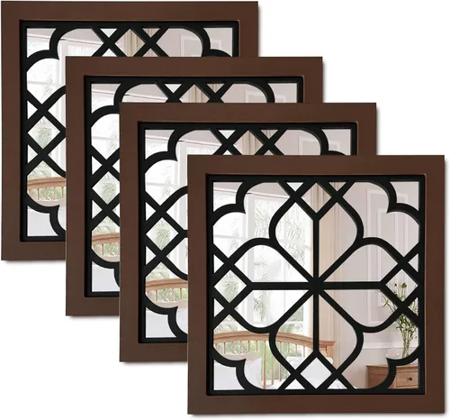 Vista 8 de ZEXUIRU 2 piezas de espejo de pared arqueado para ventana, espejo de acento rústico de granja, espejo de entrada con marco de madera para sala