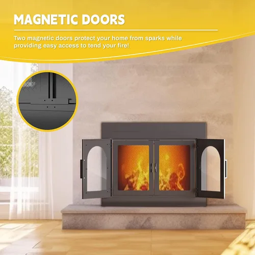 Vista 6 de TOCRETOARE Puerta de chimenea, puertas de lugares de fuego con pantalla y decoración de vidrio, protector de malla de hierro para chimeneas