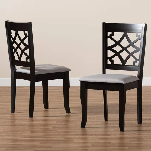 Vista 8 de Baxton Studio Mael - Juego de 2 sillas de comedor y sillas de comedor tapizadas de tela gris y acabado marrón oscuro de madera