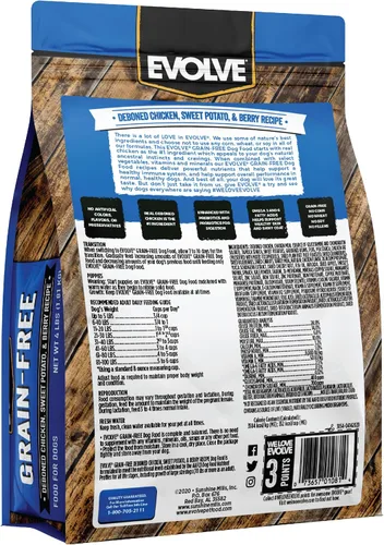 Vista 2 de Evolve Alimento seco para perros con receta de pollo deshuesado sin granos, batata y bayas, 4 libras.