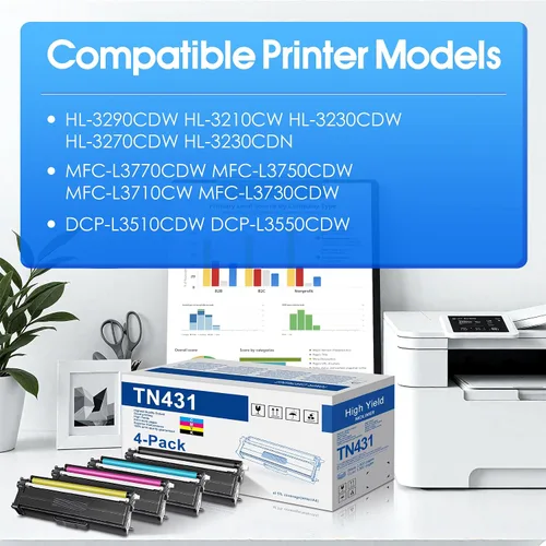 Vista 2 de TN-431 TN431 - Cartuchos de tóner compatibles con TN431BK TN431C TN431Y TN431M Reemplazo para Brother TN431 TN433 MFC-L8900CDW HL-L8360CDW TN431 4PK