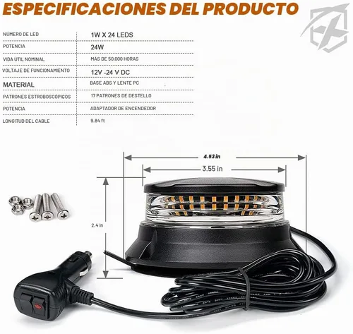 Vista 7 de Xprite Luz de Baliza LED Giratoria, Luces Estroboscópicas Súper Brillantes de 4.5 Pulgadas para Montacargas con Base Magnética para Camión de Ámbar