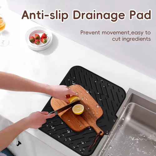 Vista 4 de Black Silicon Dish Drying Mat for Kitchen Counters 15.7” x 11.8” Negro