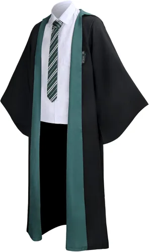 Vista 2 de EIRIEN Bata de mago para la escuela, disfraz de mago para adultos, hombres y niños, con capucha, varita mágica, capa de Halloween, cosplay, disfraz