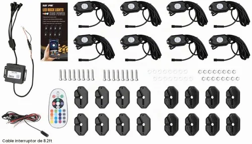 Vista 6 de SUNPIE Kit de luces de roca RGBW de 8 focos, luces de neón subterráneas de aluminio, control por aplicación, modo de voz RF, modo de música, luces