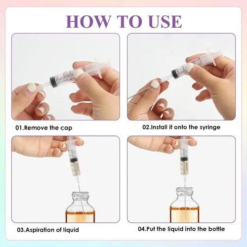 Vista 6 de Paquete de 4 unidades - Kit de decantador de extracto de jeringa de perfume de plástico de 5ml con punta de aguja de acero romo, adecuado
