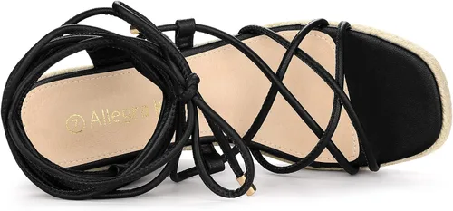 Vista 5 de Allegra K Sandalias de plataforma con cordones y tacón cuadrado para mujer