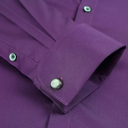 Vista 4 de Gollnwe Camisa de vestir elástica de bambú para hombre con puños franceses