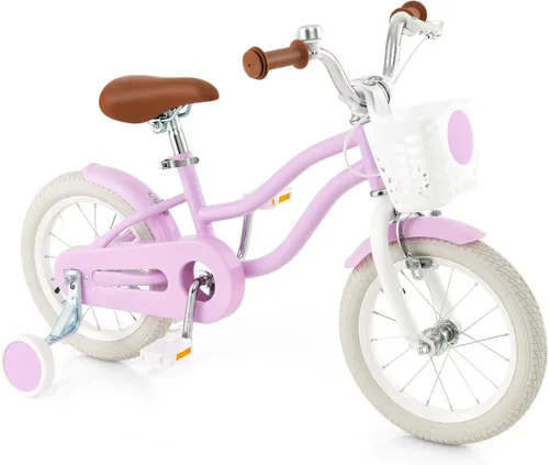 Vista 9 de HONEY JOY Bicicleta para niños de 12, 14, 16, 18, 20 pulgadas, con ruedas de entrenamiento, freno de mano y freno de posavasos, cadena totalmente