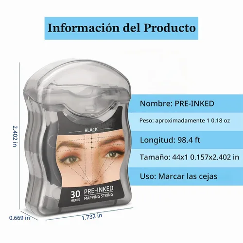 Vista 2 de ATOMUS Cadena de mapeo de cejas 2pcs pre-entintado 30m (98ft) Microblading String para marca de cejas Cuerda de medición negra para maquillaje