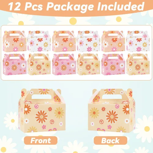 Vista 2 de 12 cajas de regalo de flores de margarita, suministros de fiesta, margaritas hippie, regalos de fiesta, cajas de regalo para niñas, cumpleaños, baby