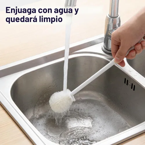 Vista 5 de Cepillo de silicona para botellas, cepillo de agua flexible de cerdas suaves de 360° con mango largo, cepillo de limpieza de tapa de taza para 1