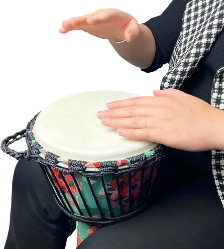 Vista 5 de Tambor africano de percusión, hecho a mano, cabeza de piel de oveja, estilo nacional