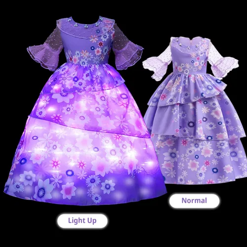 Vista 6 de CIYTI Disfraz de princesa iluminado para niñas, disfraz de fiesta de cumpleaños de Halloween, disfraz de cosplay para niños