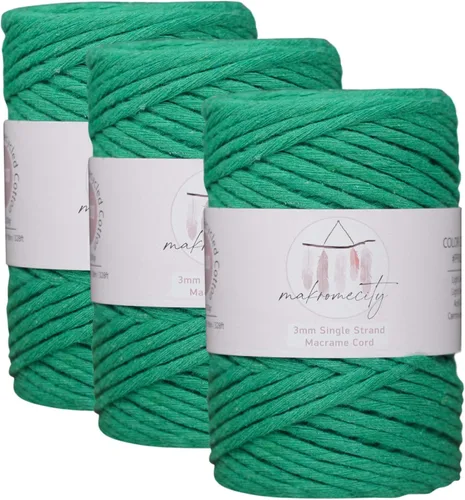 Vista 89 de Makromecity, Cordón de macramé de un solo hilo de 3 mm x 100 yardas (300 pies) de 3 mm de cordón de algodón azul bebé para arte y manualidades