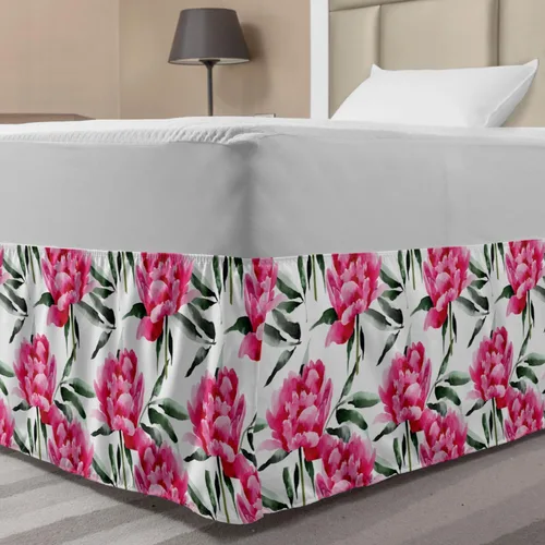 Vista 25 de Lunarable Falda de cama elástica de trébol, tréboles de cultura irlandesa con temática del día de San Patricio, 4 hojas, falda de cama de tela