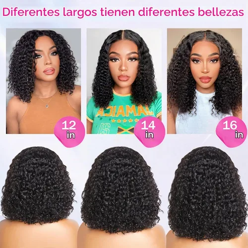 Vista 5 de AISI Cyrly - Peluca de cabello humano estilo Bob de 1800 % de densidad, sin pegamento, con cierre de encaje HD de 5 x 5, pelucas rizadas de cabello
