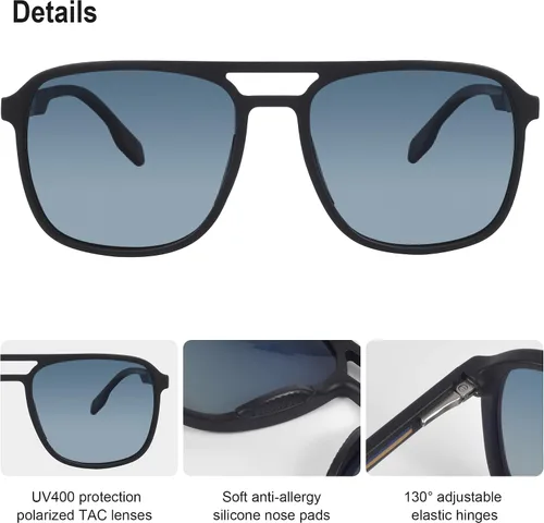 Vista 4 de OYS Lentes de sol retro para hombres y mujeres, polarizados, lentes de aviador, ligeros TR90, marco TAC, protección UV