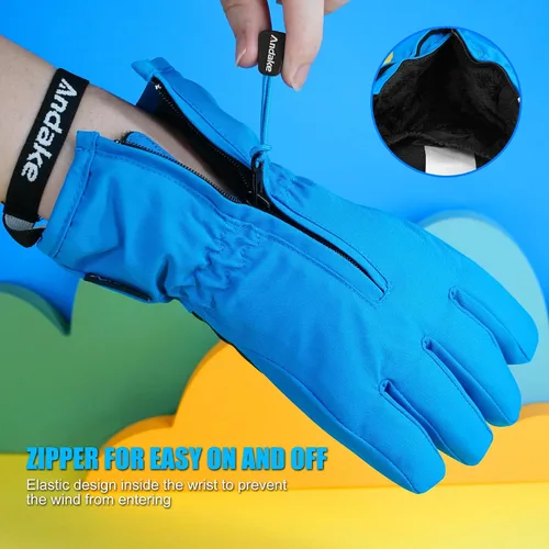 Vista 2 de Andake - Guantes de nieve impermeables y transpirables para niños de 2 a 7 años, guantes abrigados de esquí para invierno, mitones para niños y niñas