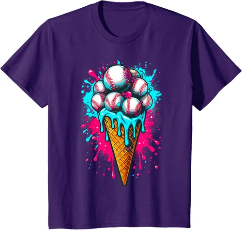 Vista 19 de Camiseta de béisbol de acuarela de helado de béisbol