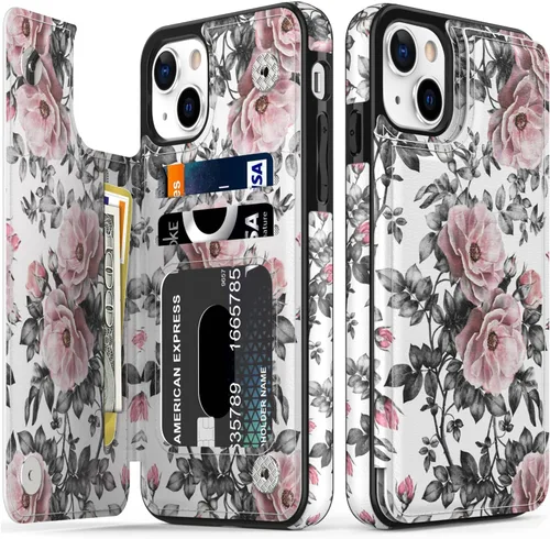 Vista 208 de LETO para iPhone 15 Pro Funda tipo cartera - Tapa tipo folio con patada - Diseños de moda - Tarjetero - Funda protectora para mujeres y niñas - 6.1